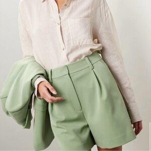 Favorite Daughter Basil Green High Waist Pleated Shorts